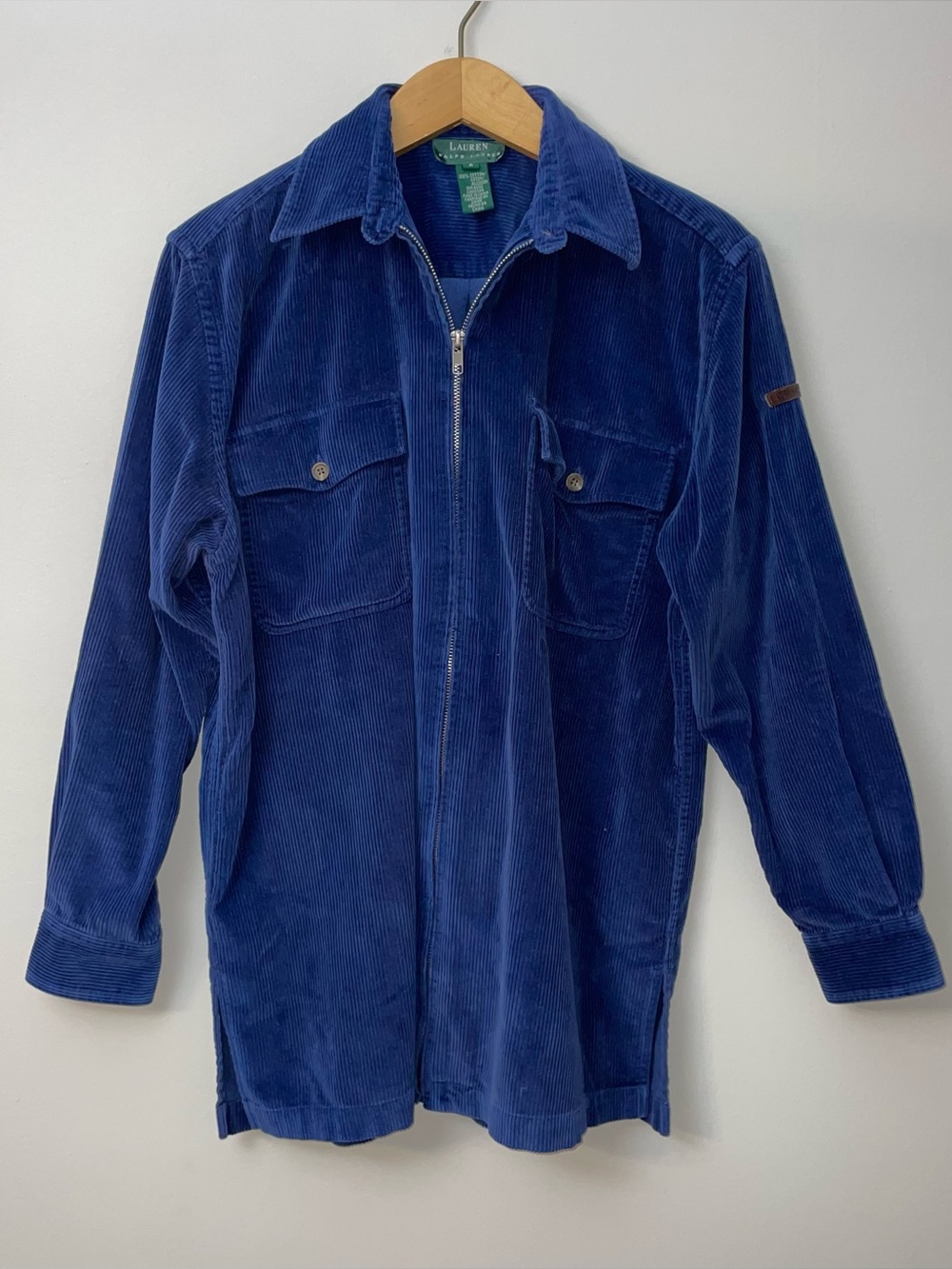 Y2k Lauren Ralph Lauren Corduroy Shirt Jacket Small LRL Blue Zip Up